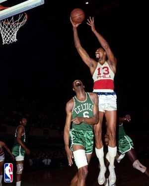 Wilt Chamberlain in action against the Boston Celtics