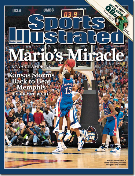 Apr. 14, 2008 - With a furious comeback in the last two minutes capped by a three-pointer to force overtime, the Jayhawks beat Memphis 75-68 to win their first national title in 20 years.